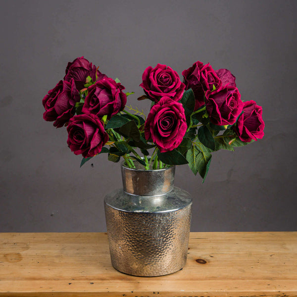 Lifelike deep crimson artificial rose with velvety petals, inspired by Rosa 'Black Baccara', 53cm tall, no maintenance required by Sostter at brixbailey.com