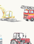 Watercolour Vehicles Wallpaper | Diggers, Fire Engines & Trucks | Kids Bedroom & Nursery