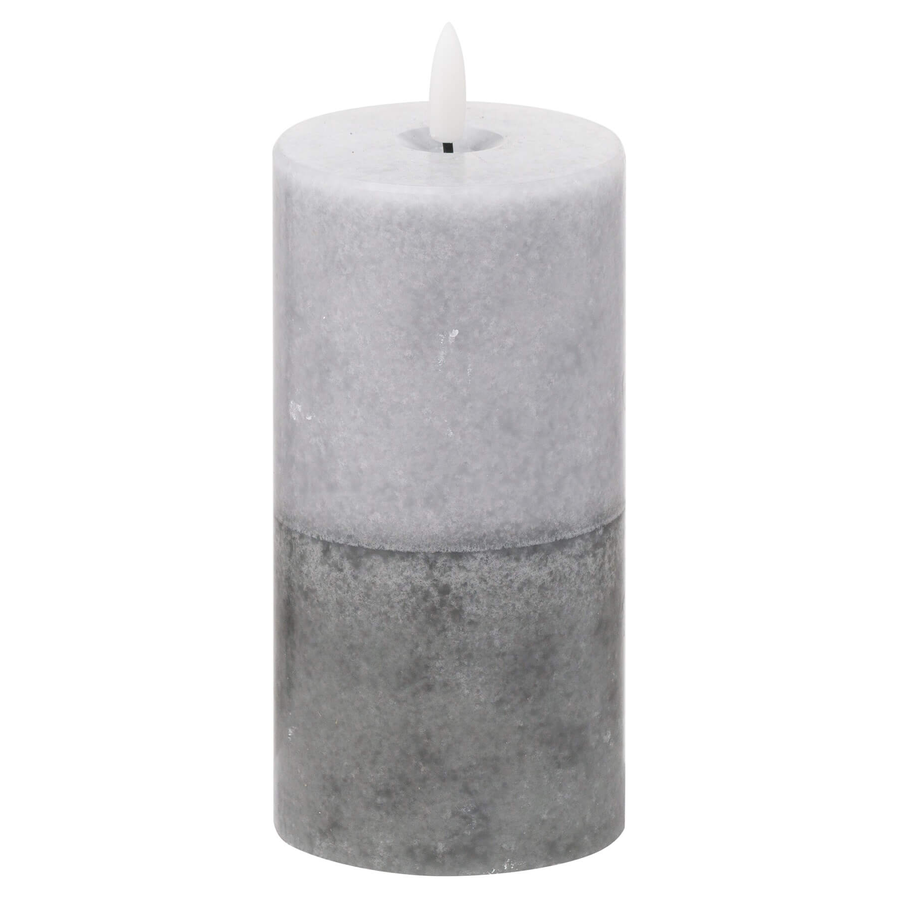 Premium LED candle with realistic flicker in natural stone finish, handcrafted two-tone design, warm amber glow by Sostter at brixbailey.com