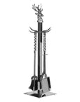 Handcrafted Stag Fireplace Companion Set Polished Nickel