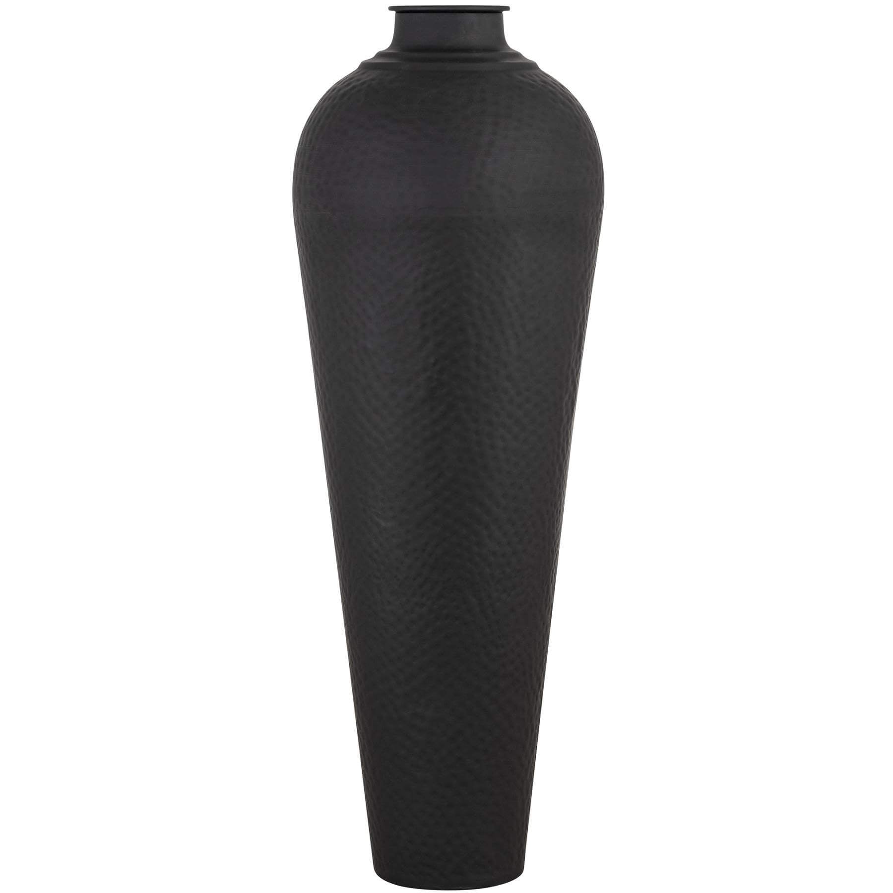 Large Hammered Matte Black Vase with Lid