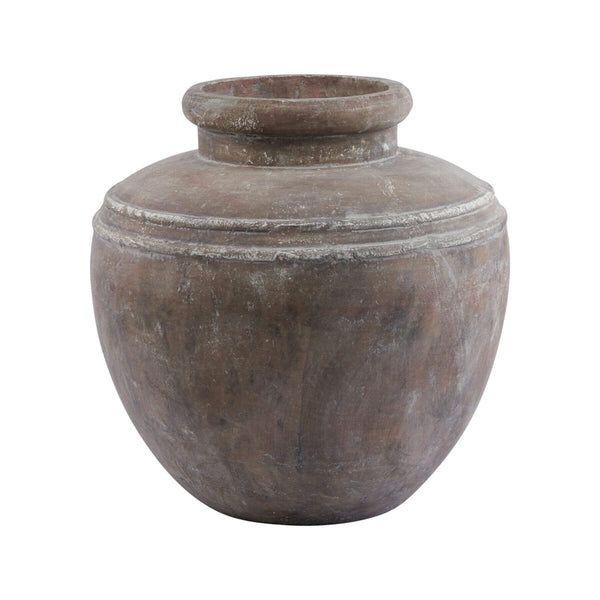 Large brown ceramic water pot with textured surface, wide mouth, and Mediterranean design, 39 cm tallby Sostter at brixbailey.com