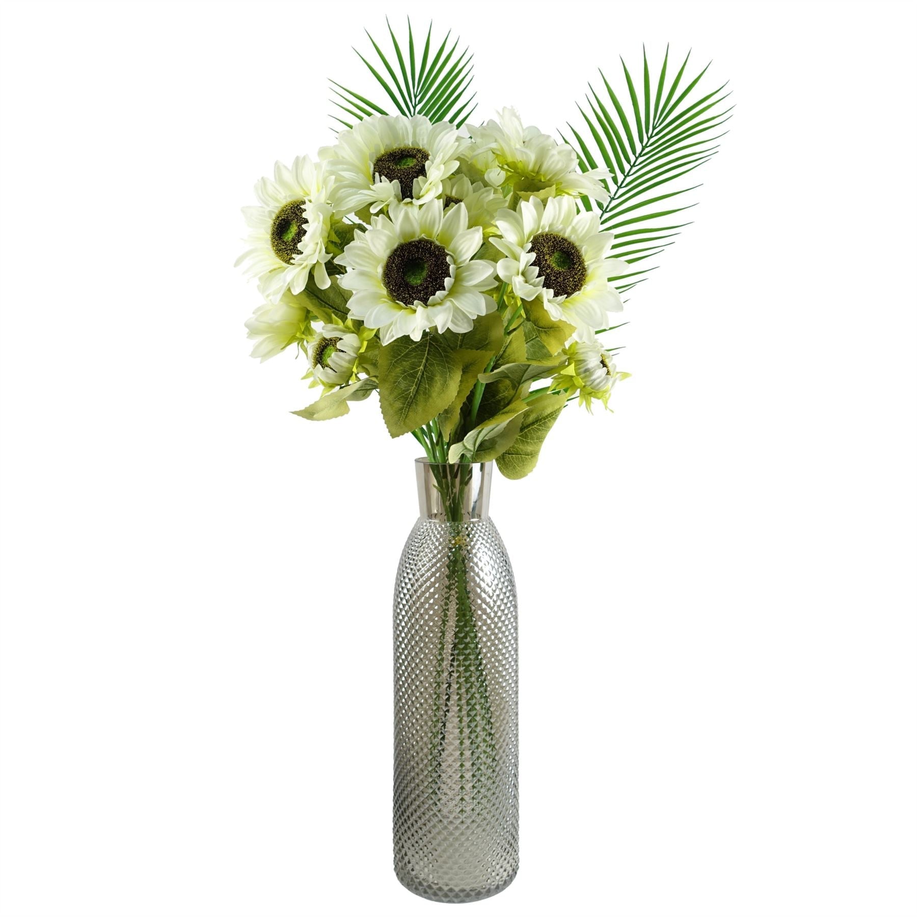 Pack of 6 x Artificial Flowers White Sunflower - 3 heads 88cm-3
