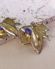 Brass Leaf Dangle Earrings - Nature-Inspired Brass Leaves with Blue Lapis/Labradorite Accents.