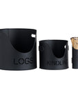 Black Steel Fireplace Log Bucket with Kindling and Match Holder