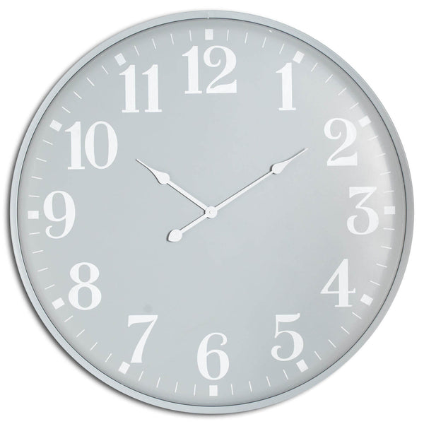 80cm grey metal wall clock with industrial minimalist design, casting dynamic light patterns by Sostter at brixbailey.com