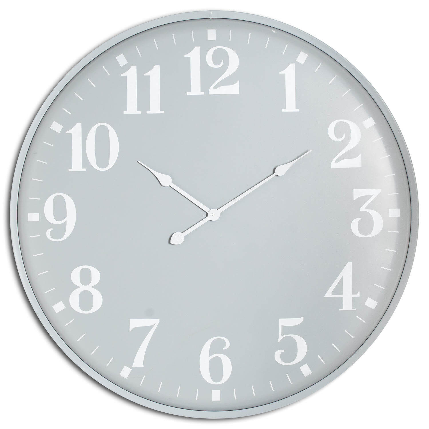 80cm grey metal wall clock with industrial minimalist design, casting dynamic light patterns by Sostter at brixbailey.com