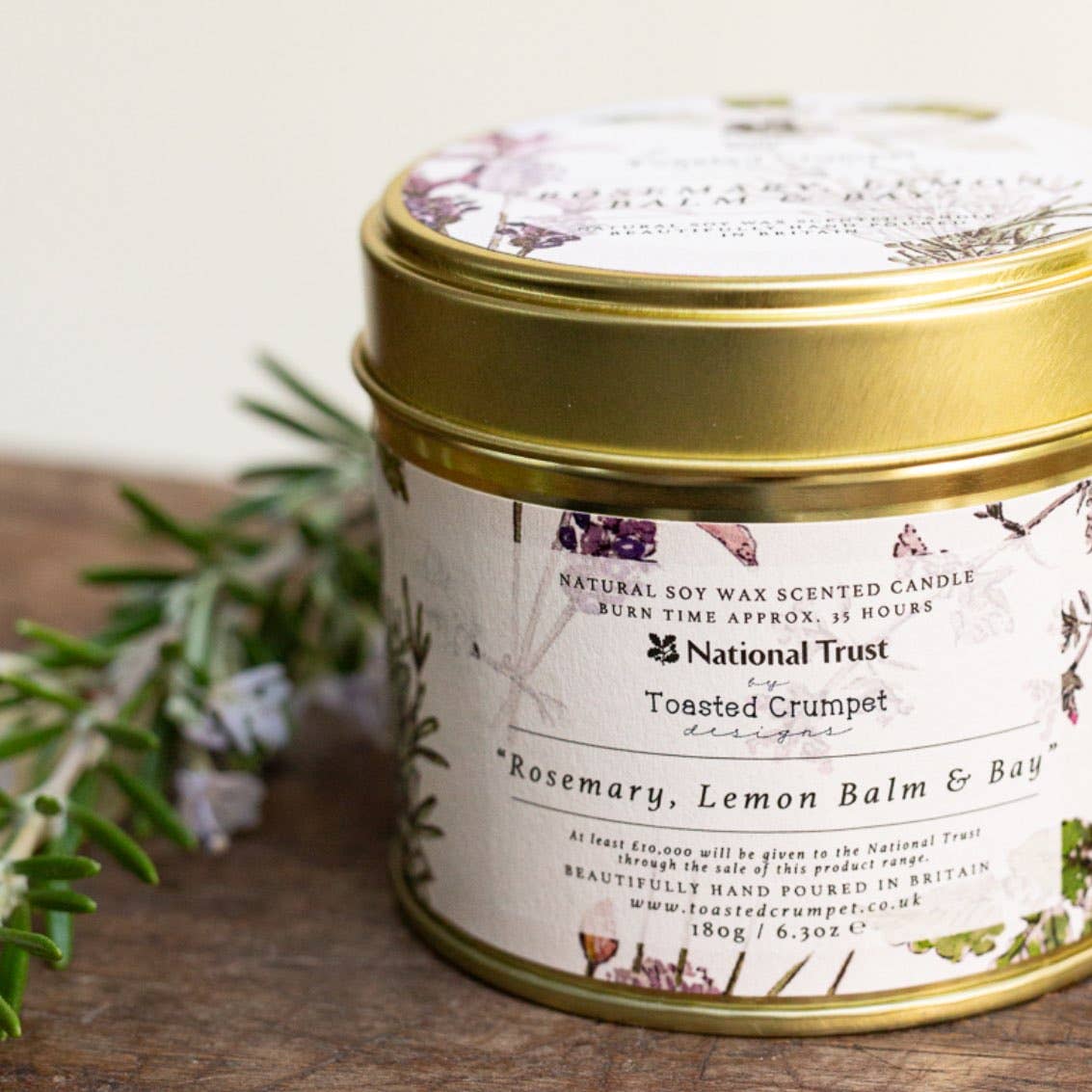 Rosemary, Lemon Balm &amp; Bay Candle in a Matt Gold Tin