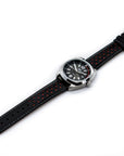 Black And Red Leather Rally Watch Strap, Silver Buckle