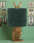 Hare Table Lamp with Green Velvet Shade in Antique Gold