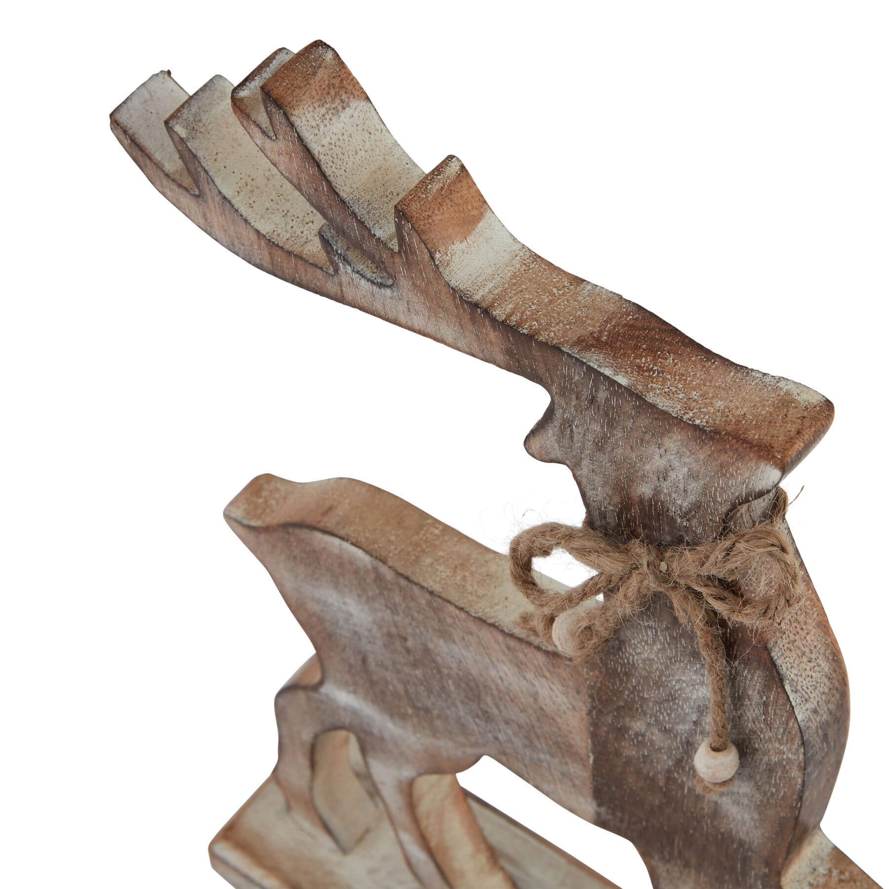 Whitewashed Wooden Reindeer Figurine for Nordic Styling