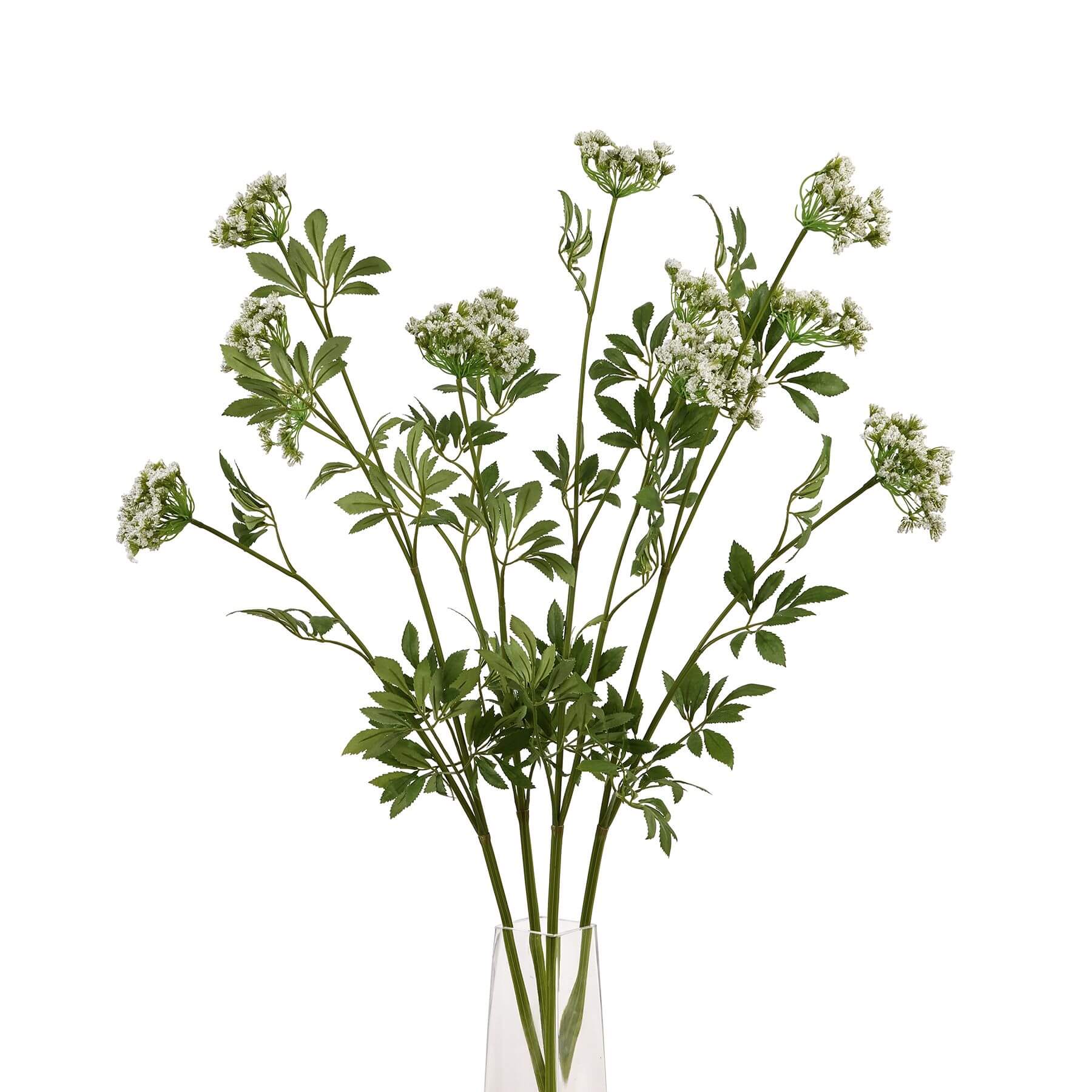 Faux White Cow Parsley Stem With Green Detail