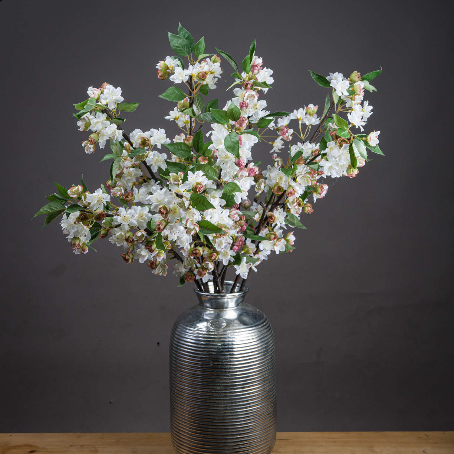 Lifelike English blossom branch with pink silk flowers and green leaves on brown stems, 90cm faux floral decor by sostter at brixbailey.com