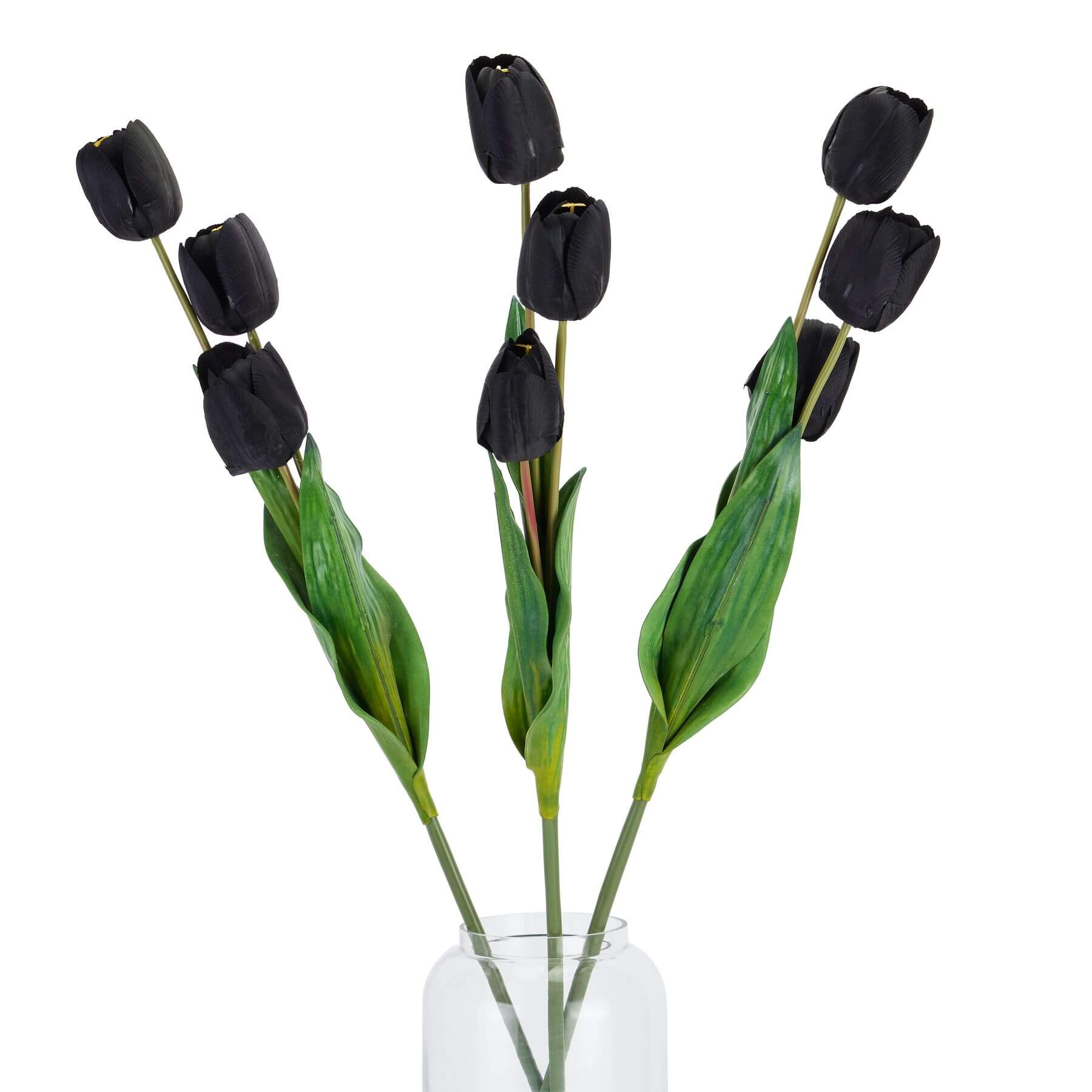 Elegant Tall Black Triple Tulip Vase | Modern Floral Display