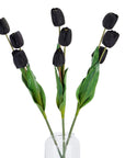 Elegant Tall Black Triple Tulip Vase | Modern Floral Display