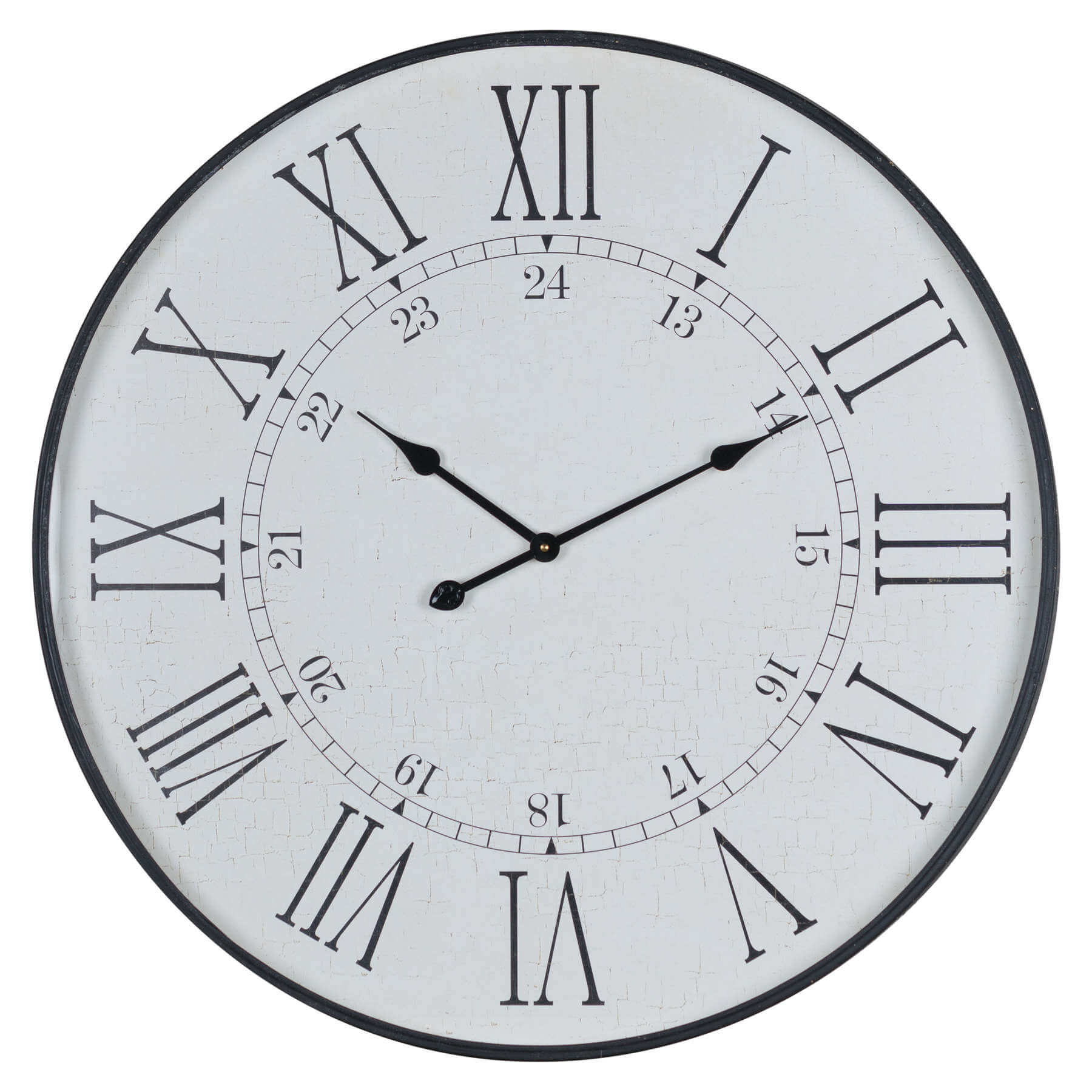 Large white wooden wall clock with Roman numerals and embossed detailing, 80cm diameter, classic home decor statement piece by Sostter at brixbailey.com