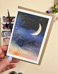 Hand-Painted Crescent Moon 'Luna' Watercolour Greeting Card