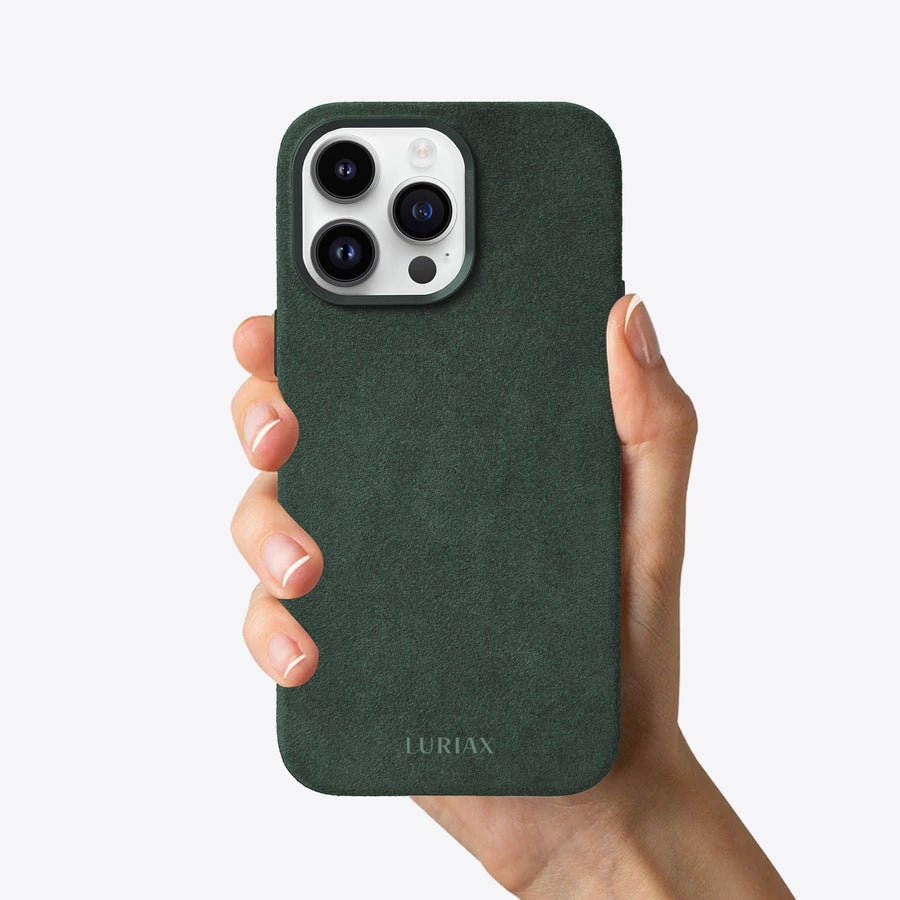 Luxurious Alcantara iPhone Case - Elegant, Shock-Absorbing & MagSafe Compatible with Stainless Steel Accents by Luriax at brixbailey.com