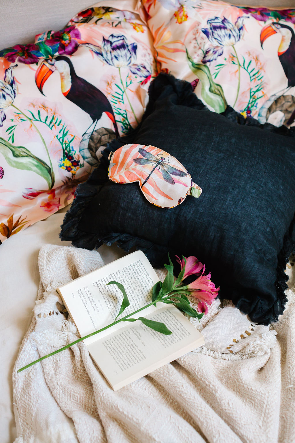 Tropical Silk Pillowcase in hand painted 'Eden' print, Oxford Pillowcase