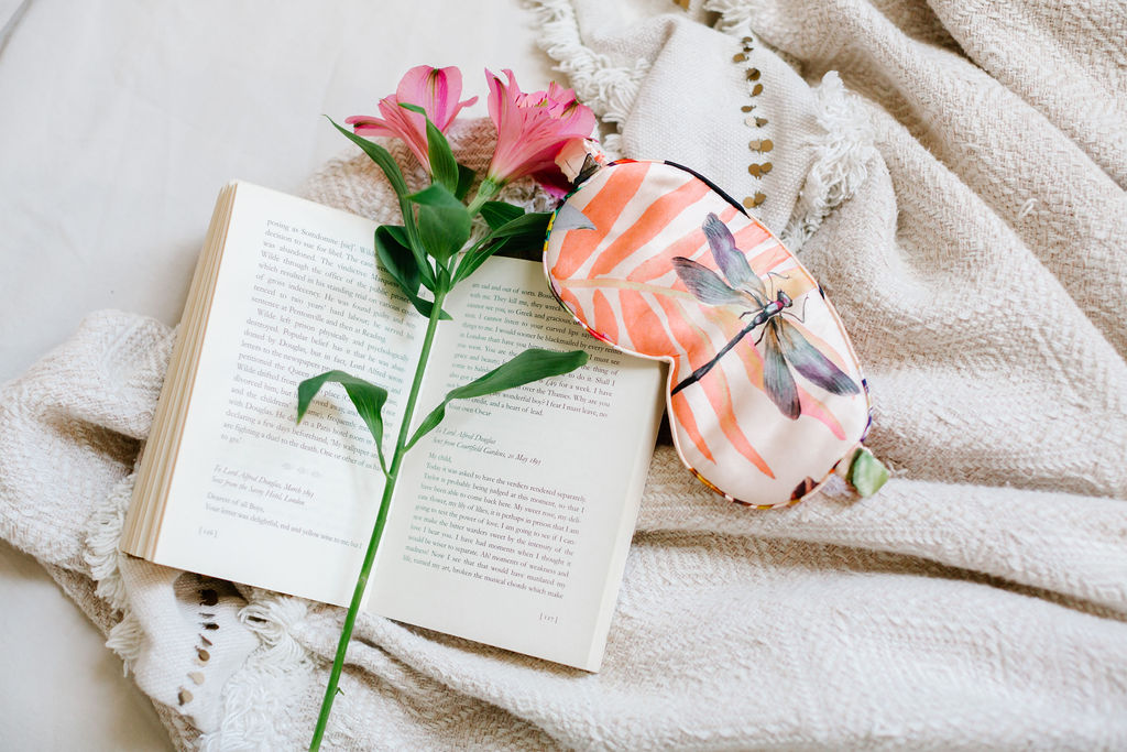 Silk eye mask with tropical floral print designs