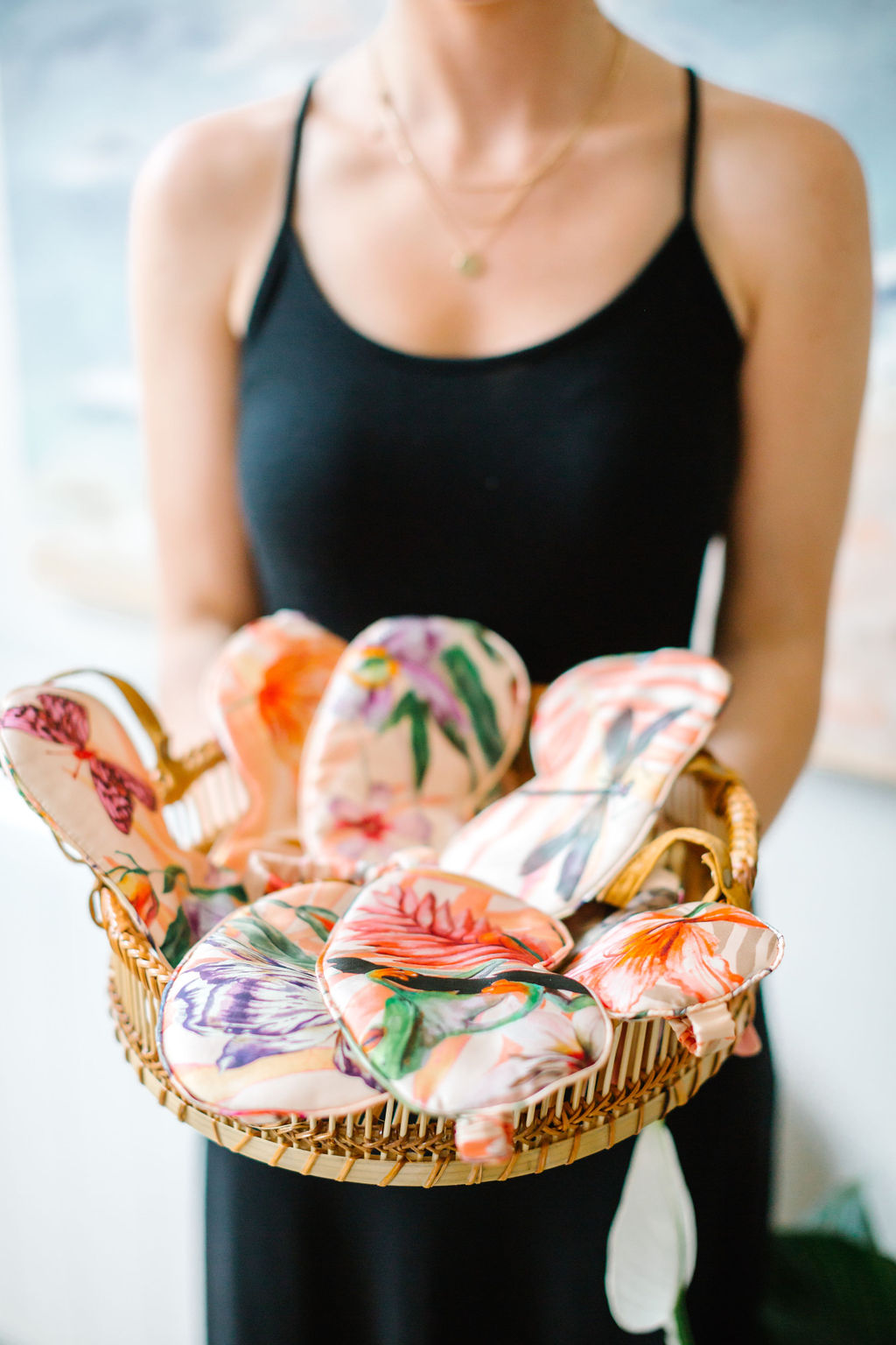 Silk eye mask with tropical floral print designs