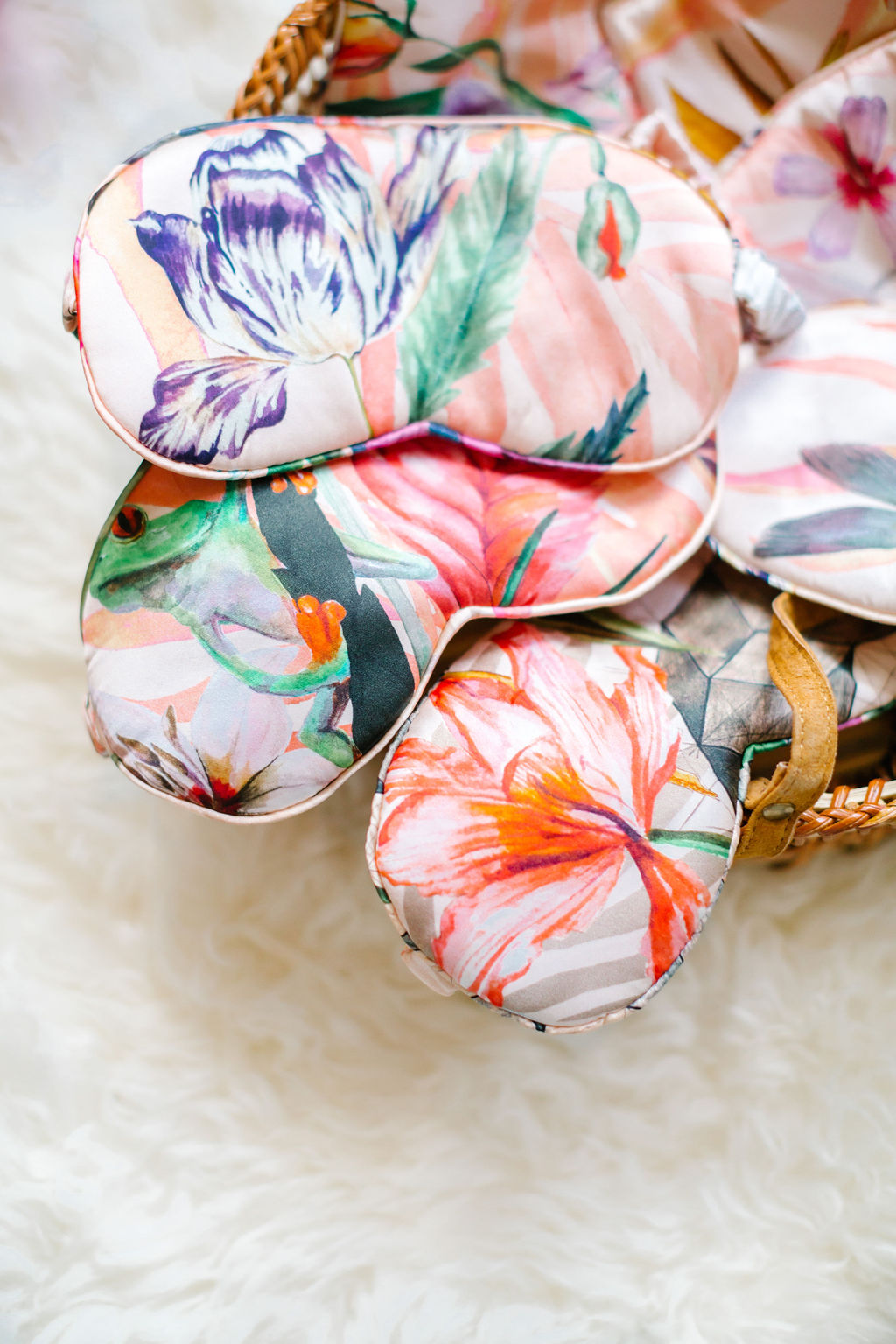 Silk eye mask with tropical floral print designs