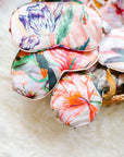 Silk eye mask with tropical floral print designs