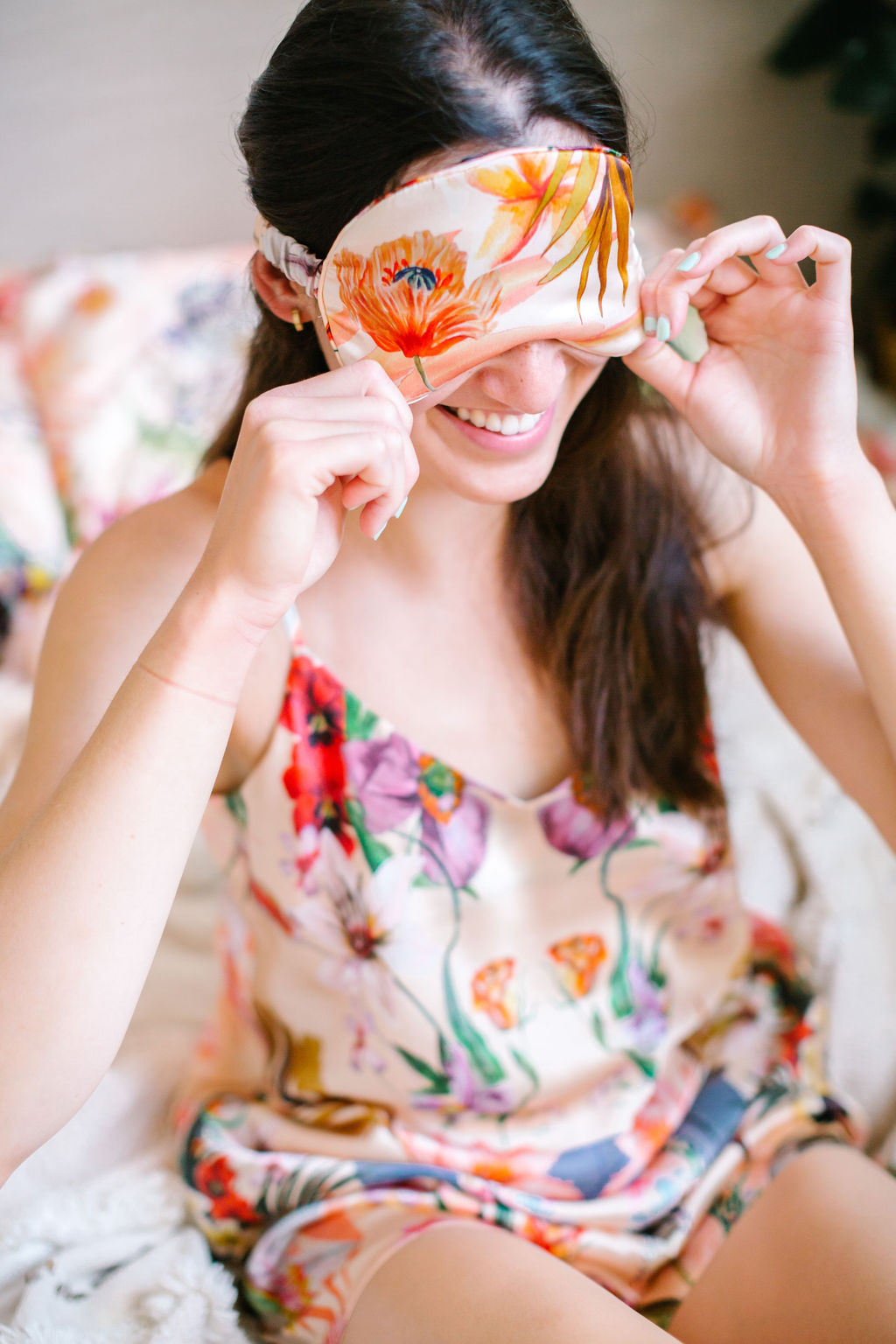 Silk eye mask with tropical floral print designs