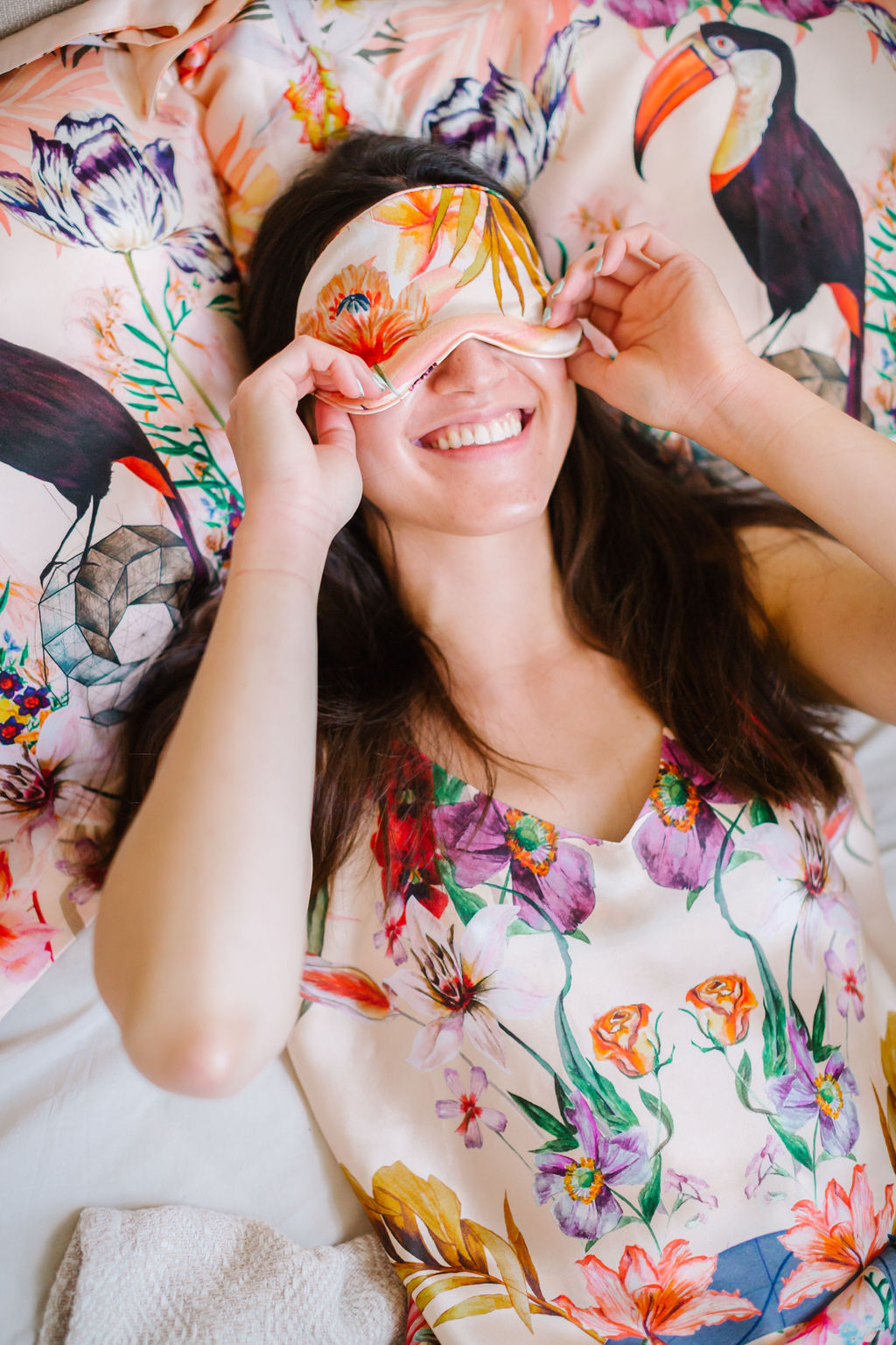 Tropical Silk Pillowcase in hand painted 'Eden' print, Oxford Pillowcase