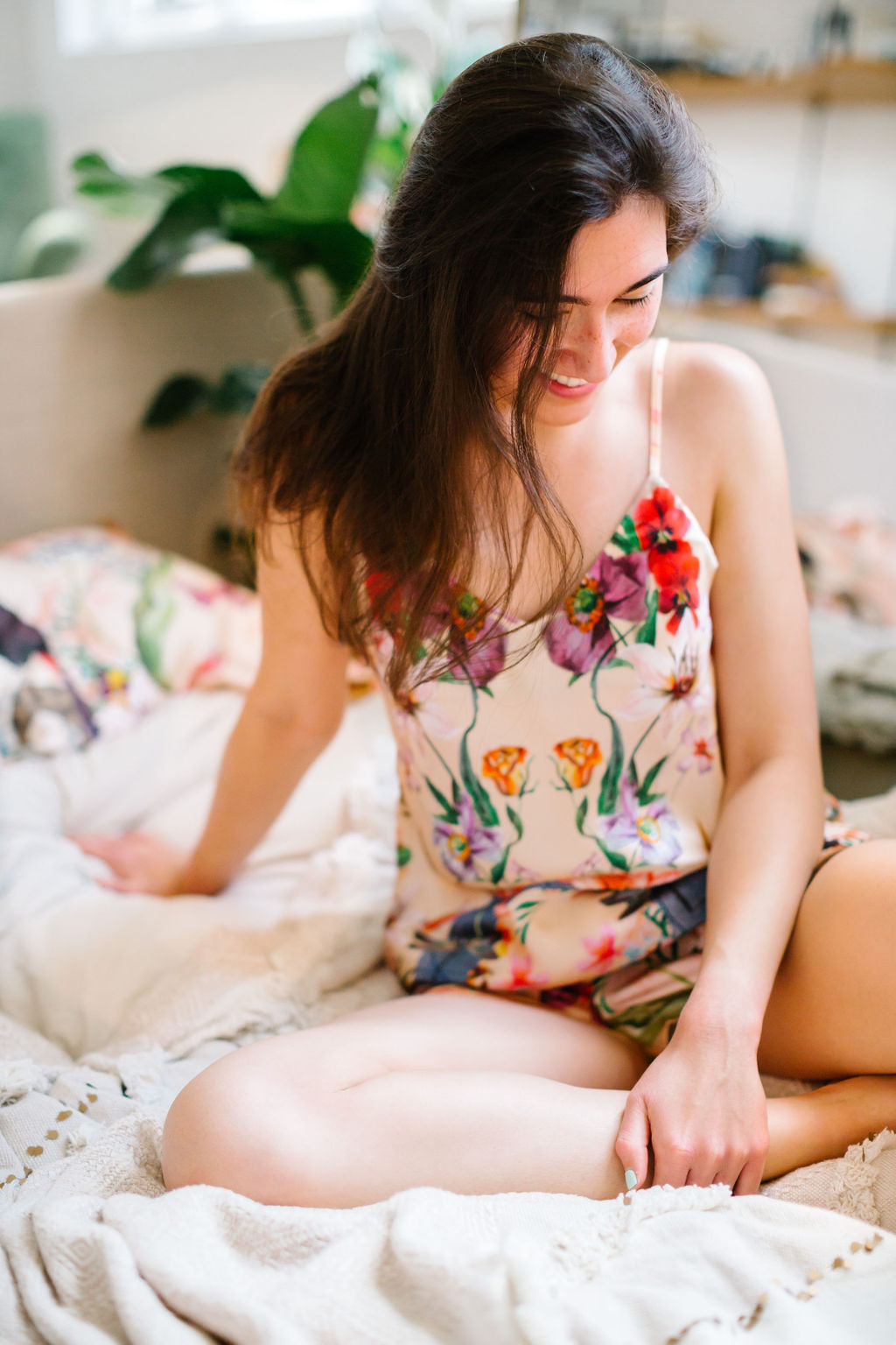 Silk Pyjamas- Set Cami and Shorts in 'Eden' Tropical Meadow Print, luxury lounge wear