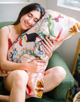 Tropical Silk Pillowcase in hand painted 'Eden' print, Oxford Pillowcase