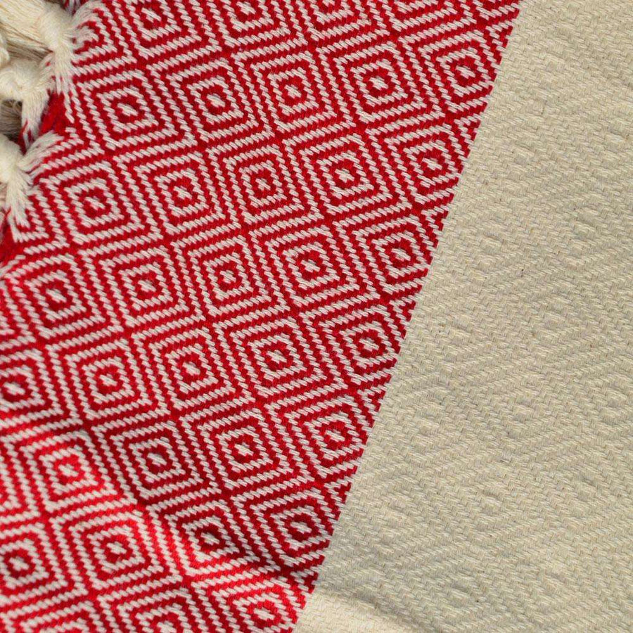 Luxury Alicia King Size Cherry Red Bed Throw, premium hand-loomed diamond weave organic cotton, stylish oversized 200x240cm, Oeko-Tex certified by Wildash London at brixbailey.com