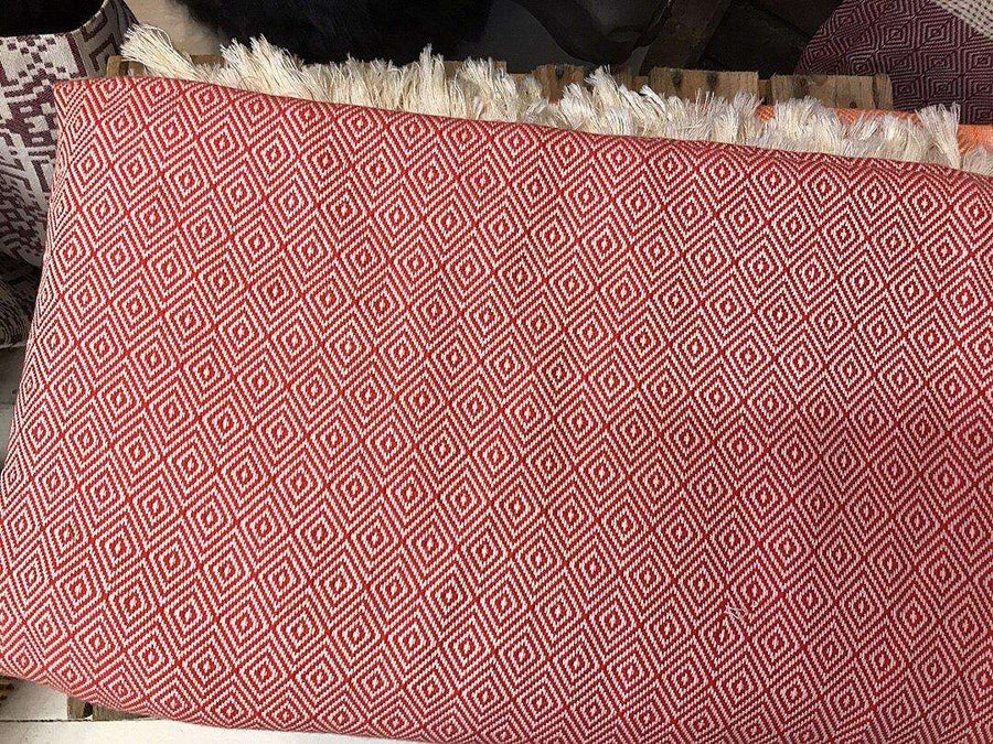 Luxury Alicia King Size Cherry Red Bed Throw, premium hand-loomed diamond weave, 100% organic cotton, supersoft, Oeko-Tex certified, 200cm x 240cm by Wildash London at brixbailey.com