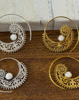 Bohemian Spiral Statement Earrings with Moonstone Accent