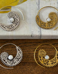 Bohemian Spiral Statement Earrings with Moonstone Accent