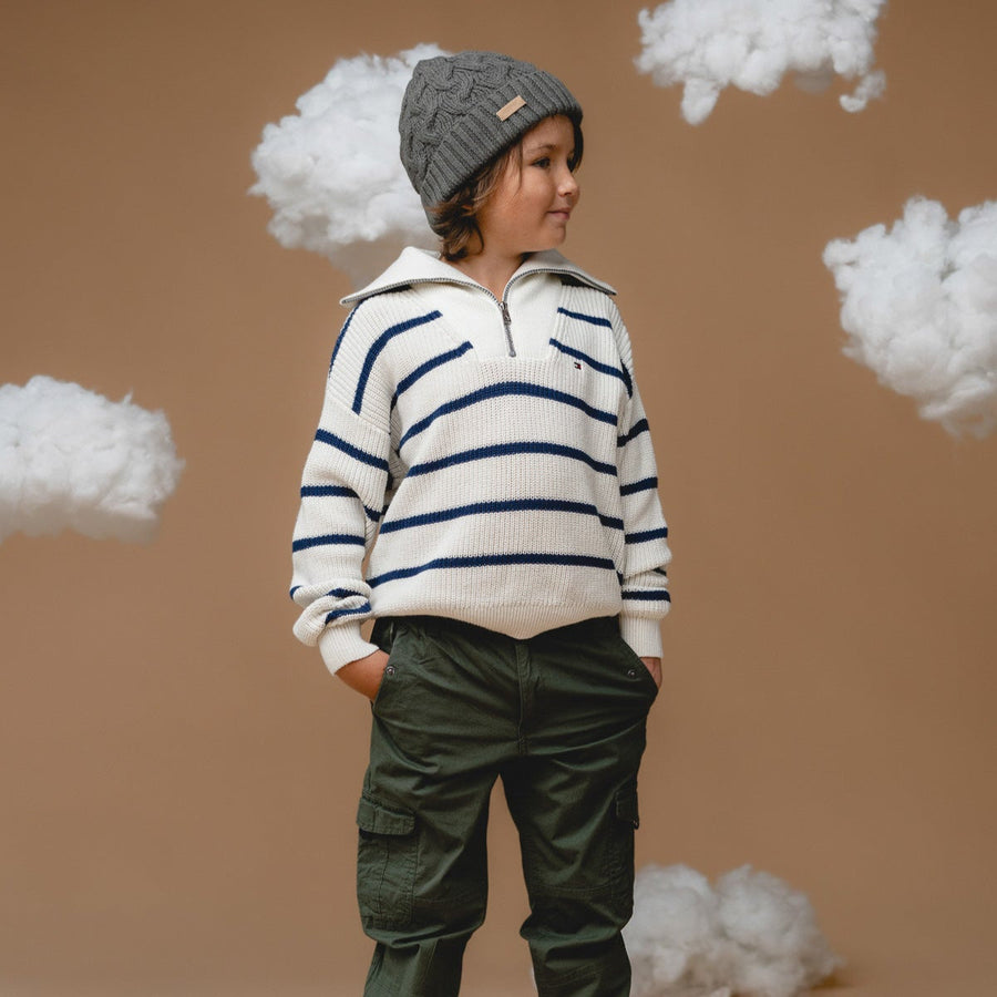 100% Baby Alpaca Cable Hat for Kids - Botanical Green