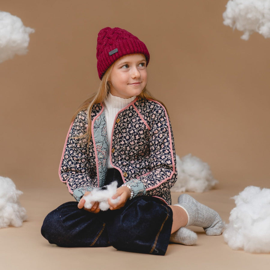100% Baby Alpaca Cable Hat for Kids - Mulberry