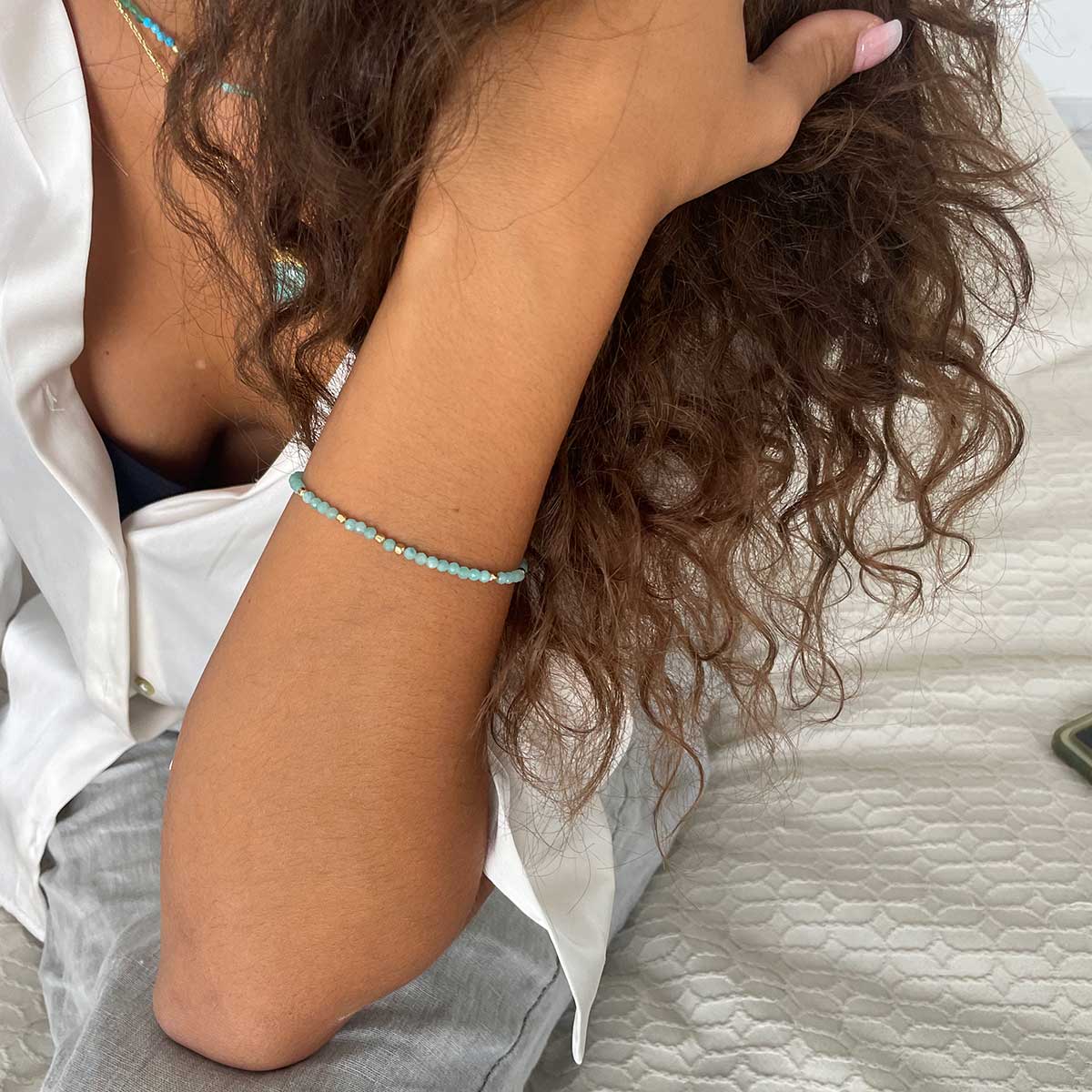 Tourmaline Gold Bead Bracelet Handcrafted