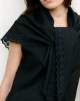 Felted Wool Triangle Scarf with lace in black