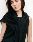 Felted Wool Triangle Scarf with lace in black