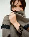 Felted Wool Triangle Scarf with lace in mocha