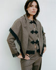 Felted Wool Triangle Scarf with lace in mocha