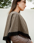 Felted Wool Triangle Scarf with lace in mocha