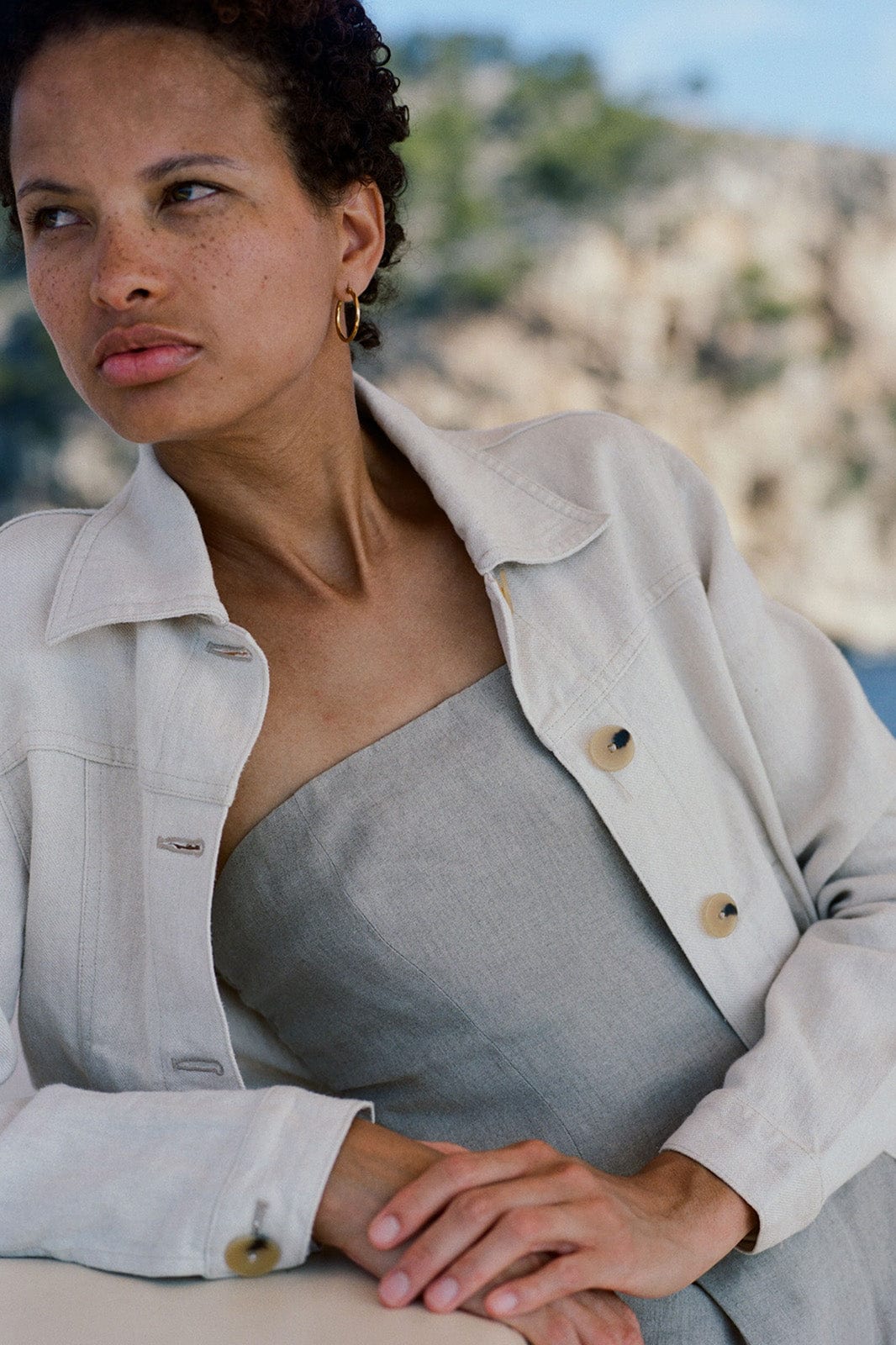 The Elba Cropped Jacket in beige