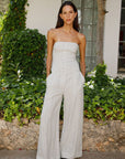 The Maggie Bandeau Jumpsuit in striped olive green