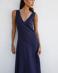 The Athena Maxi Dress in navy blue