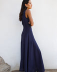 The Athena Maxi Dress in navy blue