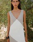The Athena Maxi Dress in oatmeal and off-white