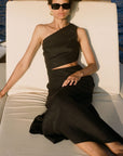 The Ava Asymmetric Maxi Dress in black