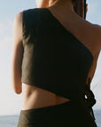 The Ava Asymmetric Maxi Dress in black